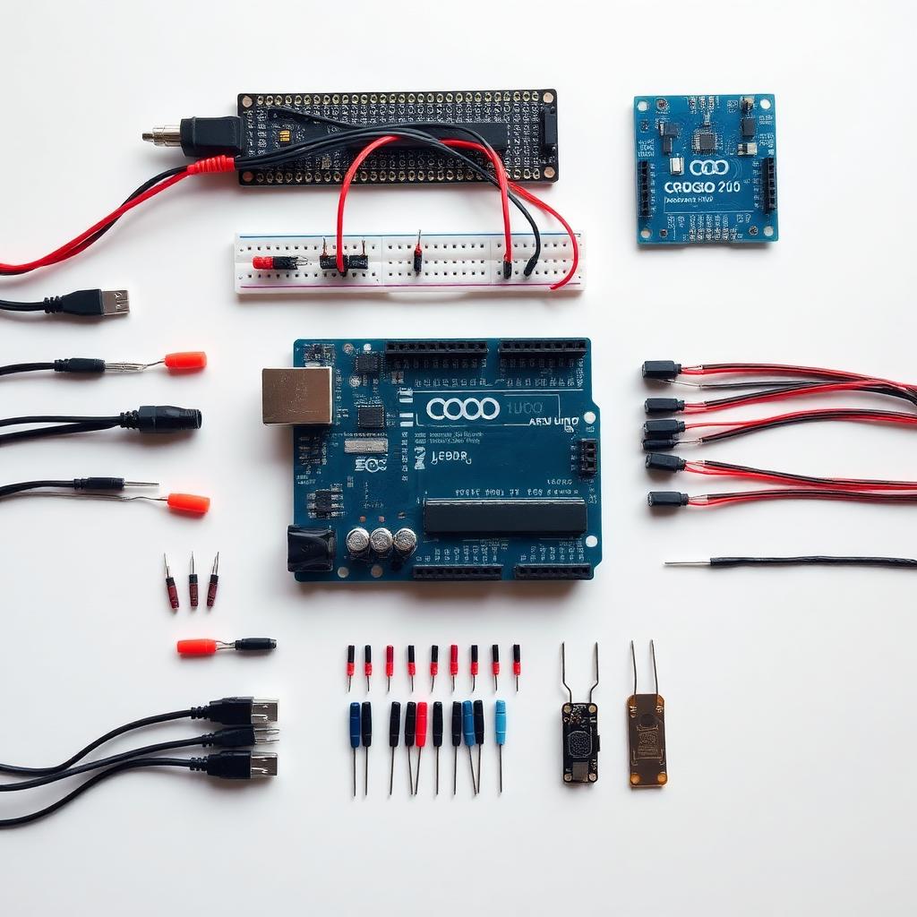 Componentes del pack Arduino: placa, breadboard, sensores, cables
